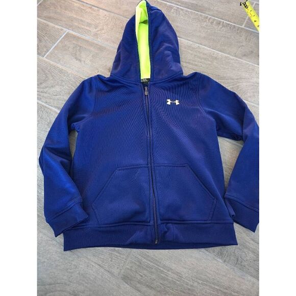 Boys Under Armour Zip Up Hoodie Blue and Neon Green Size Youth Large - Picture 1 of 5